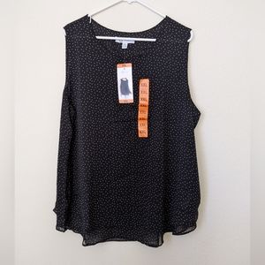 Cristina B Ladies Double Layered Sleeveless Tunic Top Black White Polka Dots